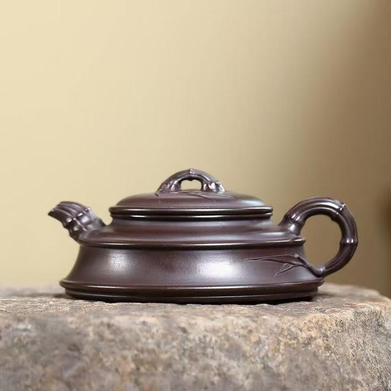Double-Line Bamboo Drum Yixing Zisha Teapot - Handmade Original Ore Purple Clay Tea Set.
