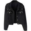 Women's Plus Size Beaded Rhinestone Denim Jacket - Light Blue, Loose Fit
