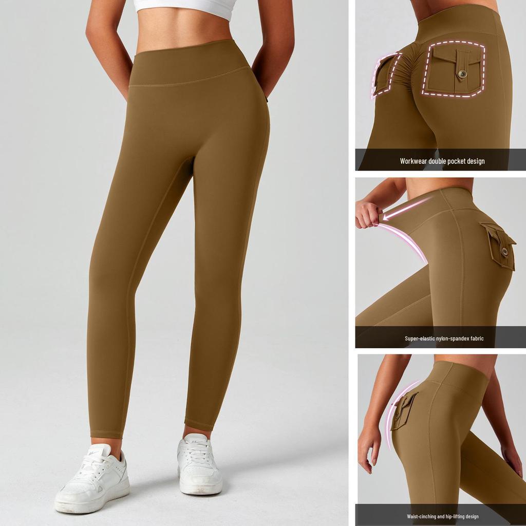 Women's Multi-Pocket Motorcycle Style Yoga Pants - Sportswear Elastic Tights for Running & Training