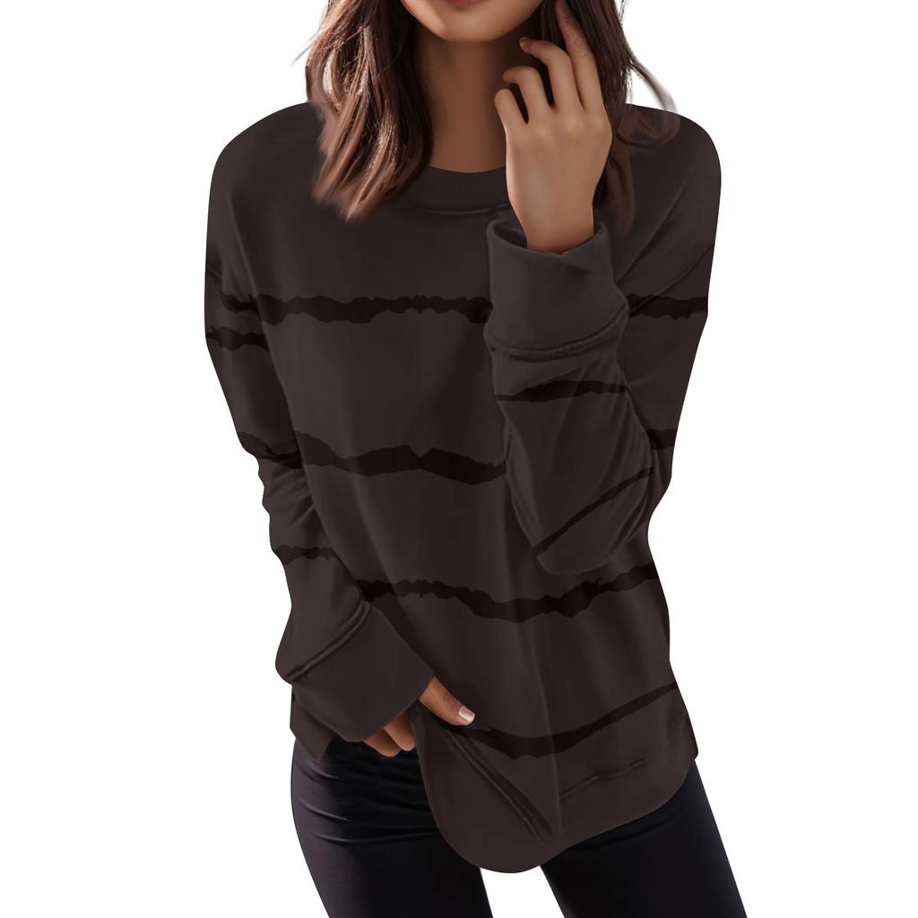 Women's Casual Contrast Color Long Sleeve Top Pullover Sweatshir