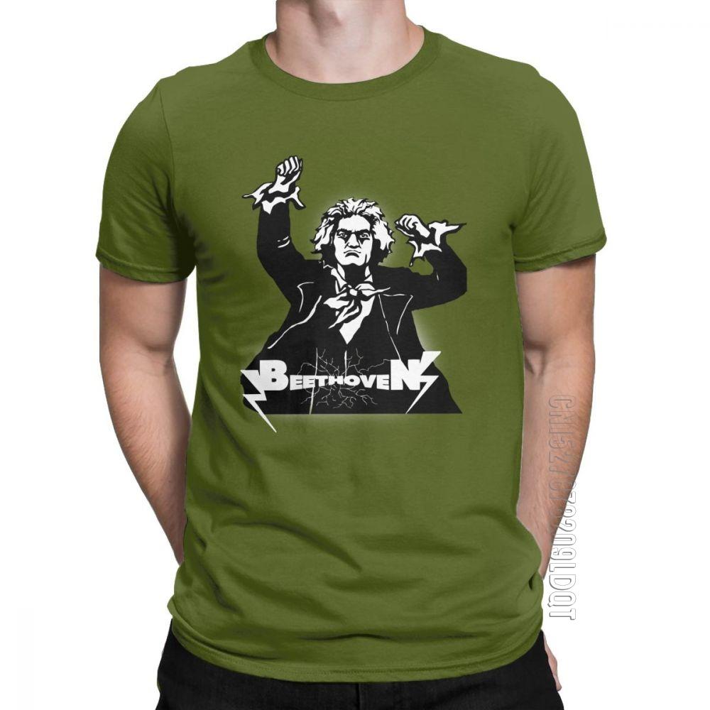 

Mens T Shirt Funny Metal Beethoven Composer Printed Tops Heavy Metal Hard Rock Tee Shirt Crew Neck Pure Cotton Summer TShirt 4XL