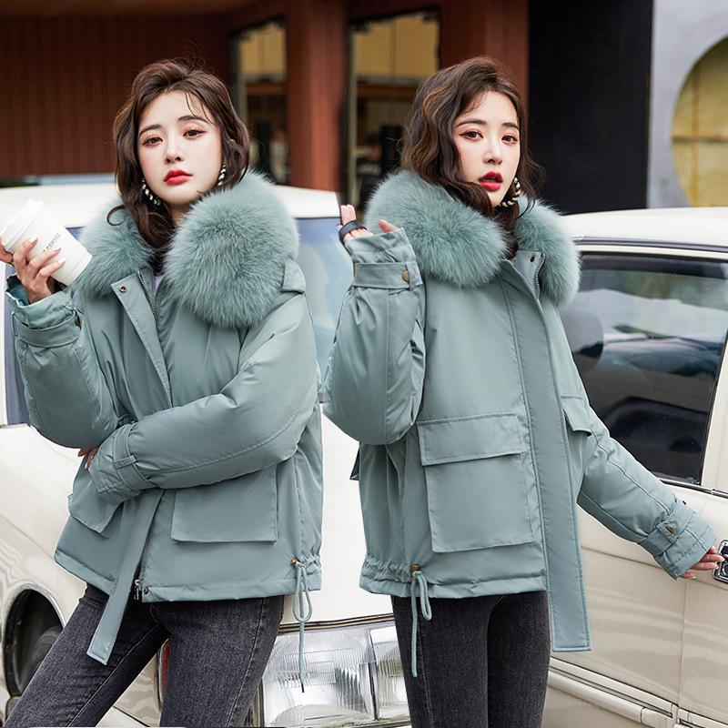 Cotton Padded Fur Parka New Big Fur Collar Down Winter Jacket Women Thick Warm Parkas Female Outerwear