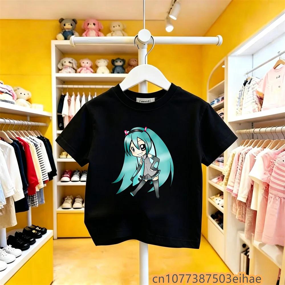 Summer Trend Hatsune Miku Collaboration Pure Cotton Short Sleeve Loose Fit Printed Casual Tee Soft Skin Friendly for Boys Girls