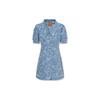 Levis Zebra Print V-Neck Puff Sleeve Breathable Denim Midi Dress Women Dresses Light-Blue A6814-0001