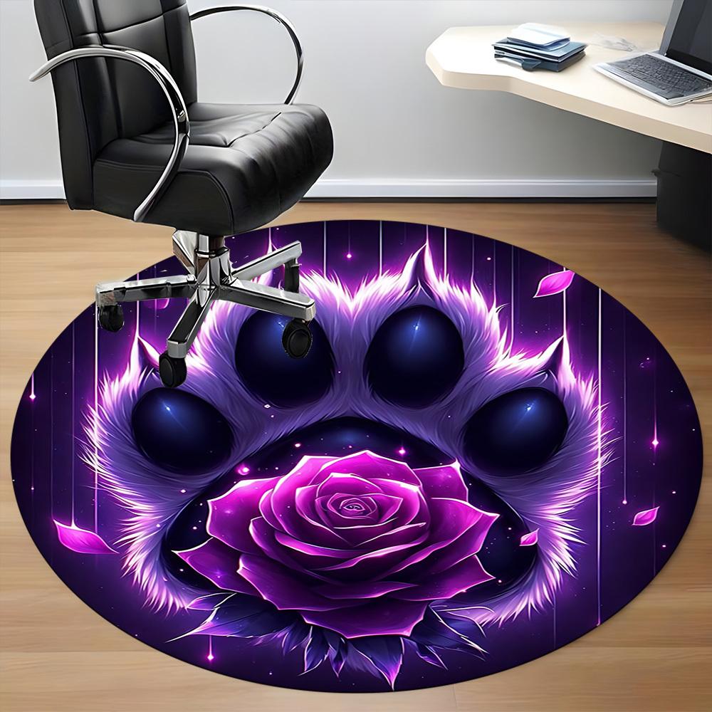 1pc Paw Rose Print Chair Carpet for Office Machine Washable Rug for Office, Good Gift for Family or Friends yy251225237