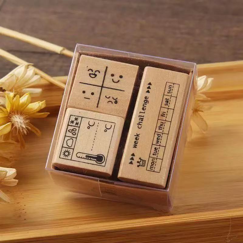 

Lovely Gift Exquisite Wooden Seal Cute Literary and Fresh Student Printed Handbook Decorative Material Assorted Stamp 6 Options