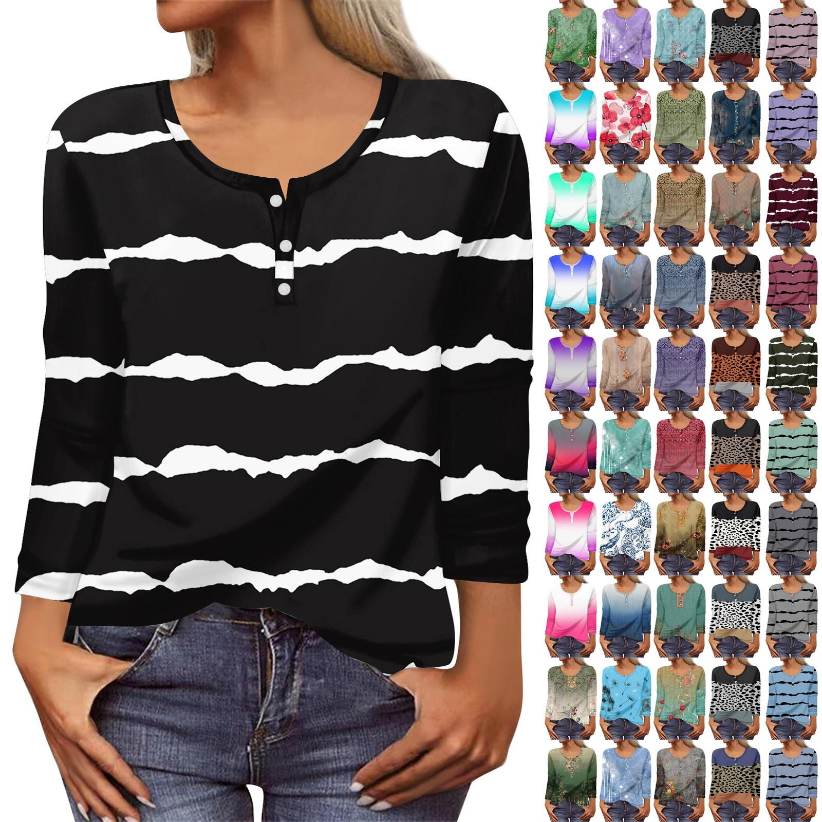 

Летняя женская мода, повседневная блузка с длинным рукавом и цветочными пуговицами, пуловер с U-образным вырезом и принтом