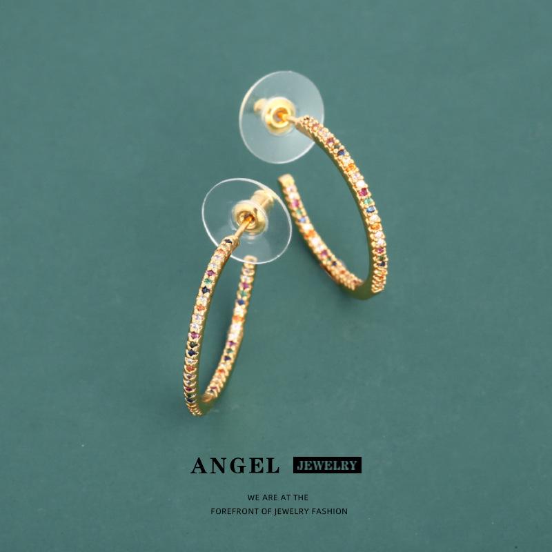 

Copper Double-Sided Diamond Micro-Paved C-Shaped Geometric Stud Earrings - Elegant Luxury Design