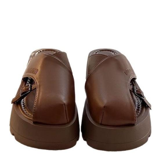 Roman slippers women's 2025 new summer fashion versatile leisure beach hollow cool thick bottom heightening slippers