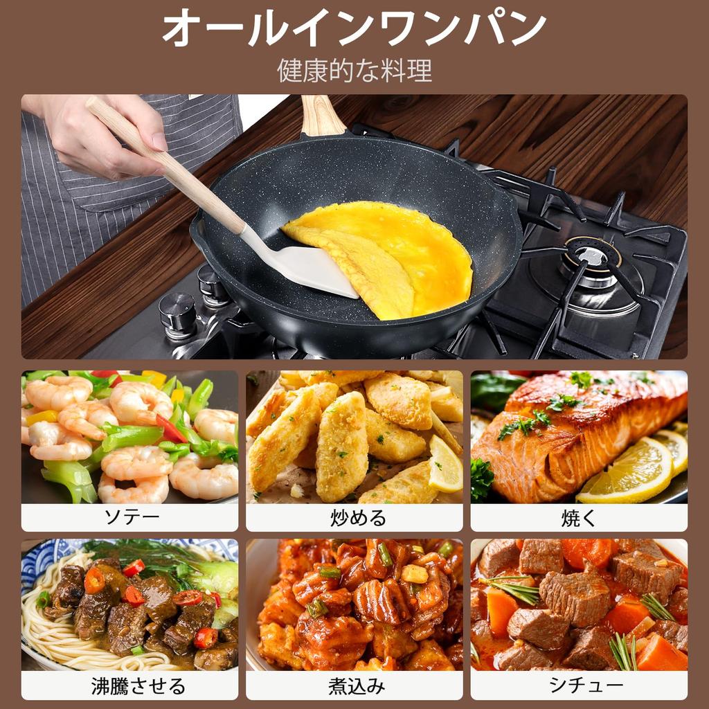 GiPP Frying with Induction and Gas Pan with Easy To Dishwasher High Heat PFOA and PFOS Gray Ceramic-Coated Pan, 30cm, Deep, Lid, Compatible,