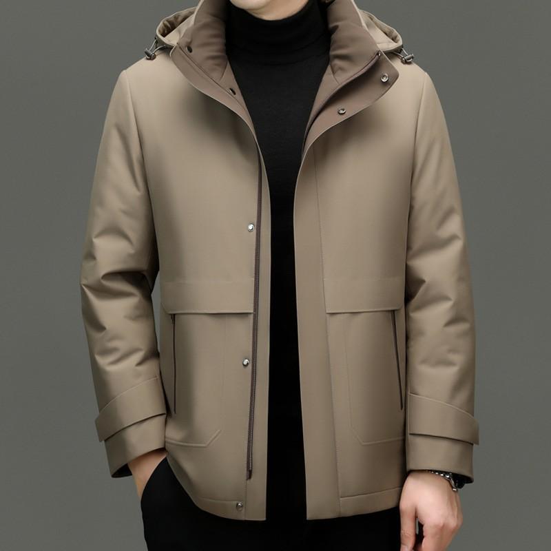 Mens Detachable Real Rabbit Fur Lined Parka Winter Thick Warm Coat Middle-Aged Men Casual Loose Fit