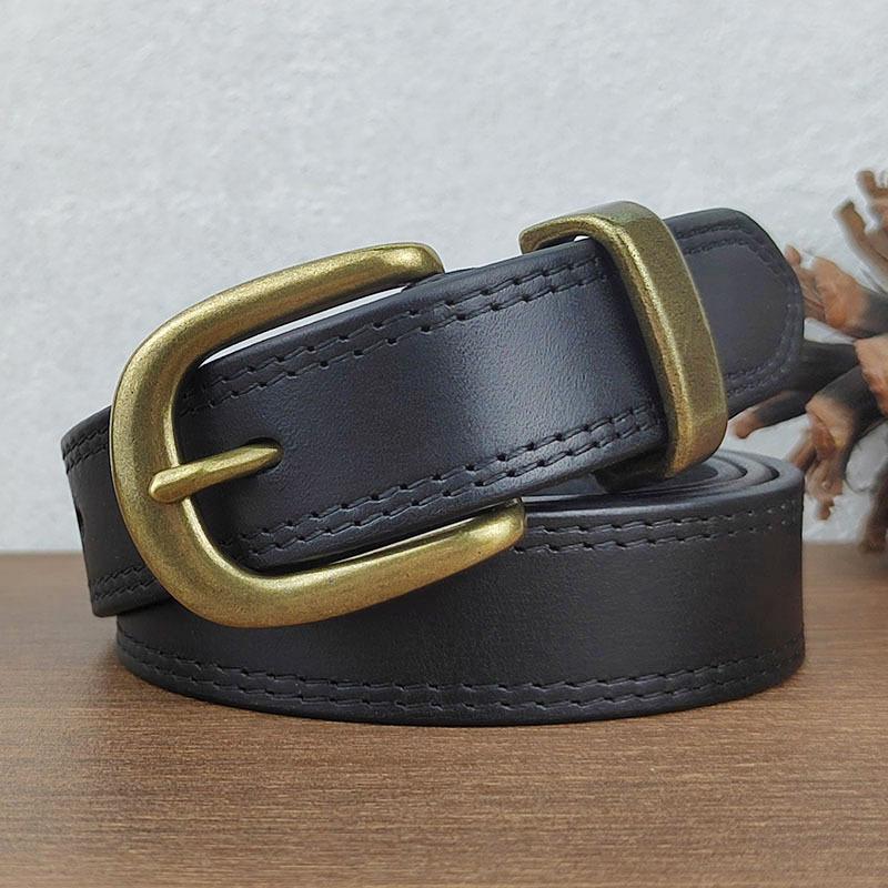 Premium Women'S Leather Belt Casual Business Copper Buckle Belt Simple And Fashionable First-Layer Cowhide Belt