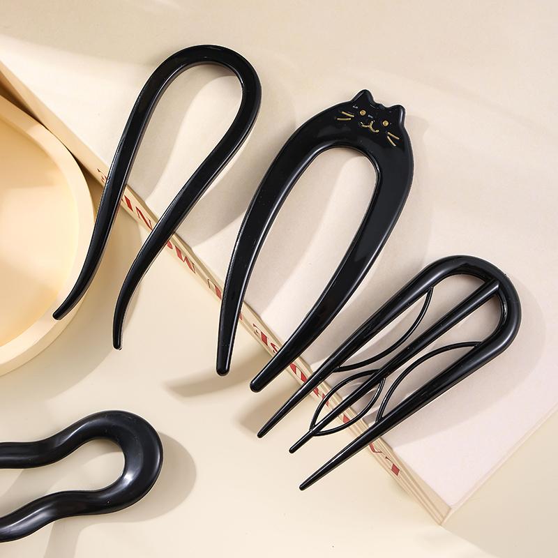 5Pcs/Set U-Shaped Hair Sticks Butterfly Hair Stick Bun Comb for Women Acrylic Geometric Hair Clip Girls Hair Accessories