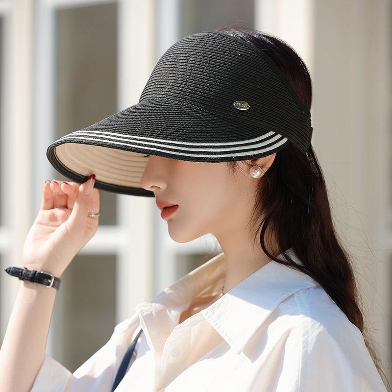 

Солом яний капелюх Нова мода Солом яний капелюх з порожнім верхом Літній Жіночий Дорожній Захисний капелюх для обличчя Захист від сонця Солом яний капелюх Adjustable чорний