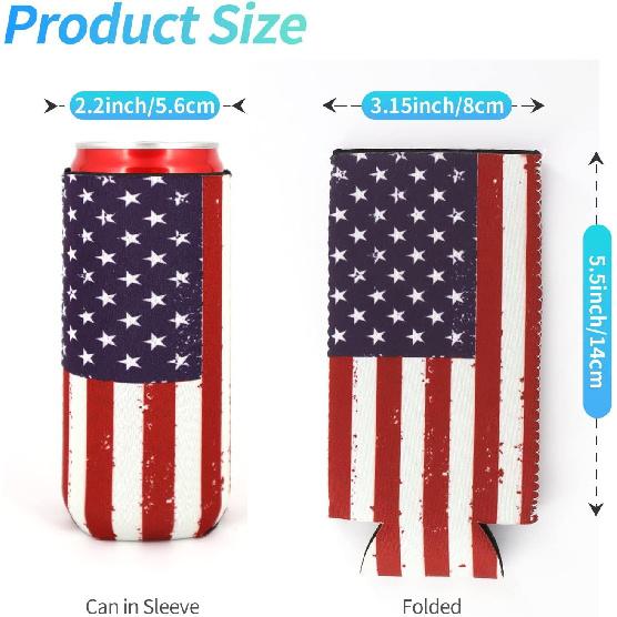 Neoprene Slim Can Cooler (2Pack) - N Flag - Fits 12oz Slim Cans - Keeps Drinks Cool & Hands Dry
