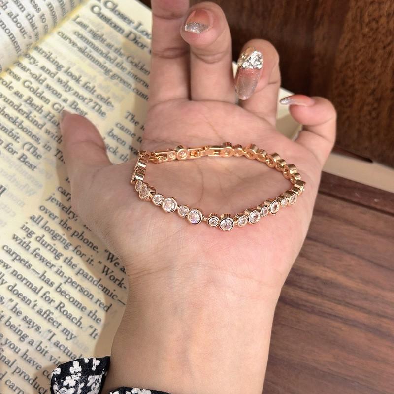 Geometric Full Crystal Bubble Charm Bracelet Women Champagne Gold White Plated Copper Ins Style Luxury Minimalist Jewelry