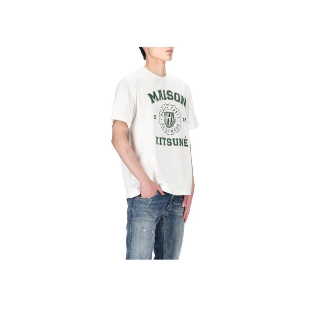 Maison Kitsune Team Logo Letter Print Short Sleeve T-Shirt Men T-Shirts White KM00143KJ0105-P103