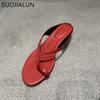 Fashion SUOJIALUN 2025 Summer New Brand Women Slipper Fashion Narrow Band Ladies Elegant Flip Flop Square Low Heel Dress Slides Shoes