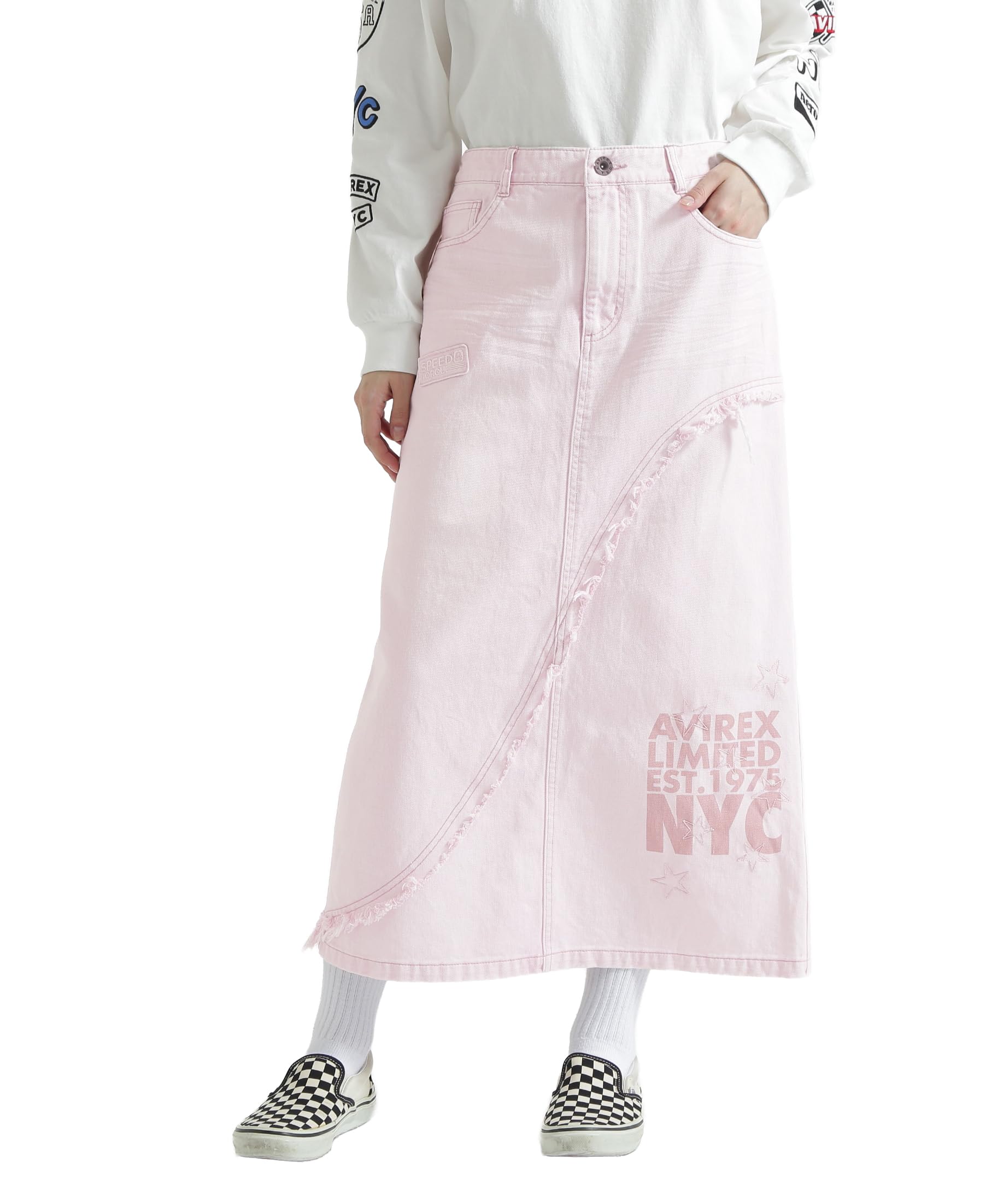 AVIREX WAPPEN DENIM LONG SKIRT women s S 090 pink 783-6116602