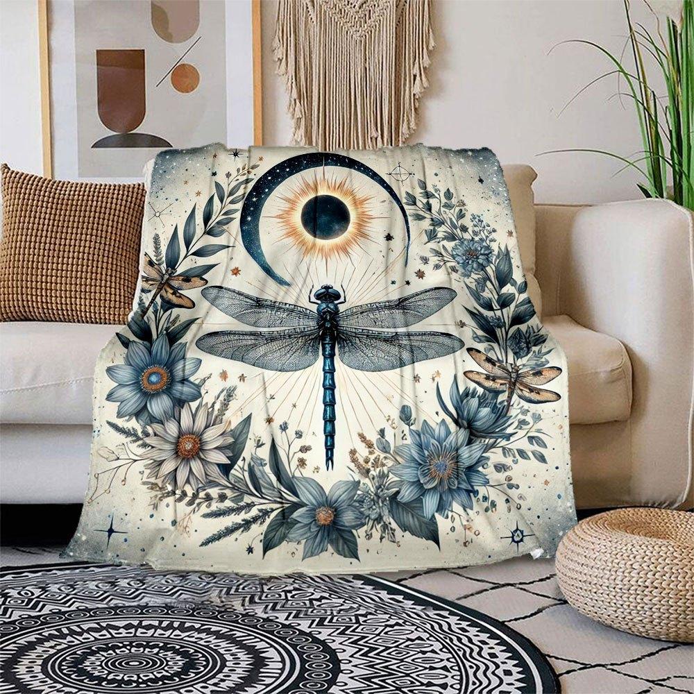 Eclipse Dragonfly: Celestial Art Print - Nature's SymphonyBlanket Flannel Throw Blanket for Sofa, Bed, Travel, Camping, Office, Couch, Chair