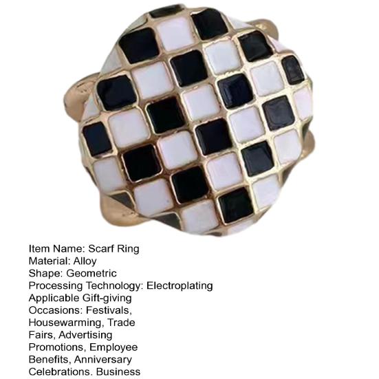 Schwarz Weiß Karomuster Schalring Damen Mädchen T-Shirt Krawattenclip Schal Seidenschals Ring Halter Schließe Schiebeschließe Bekleidungszubehör