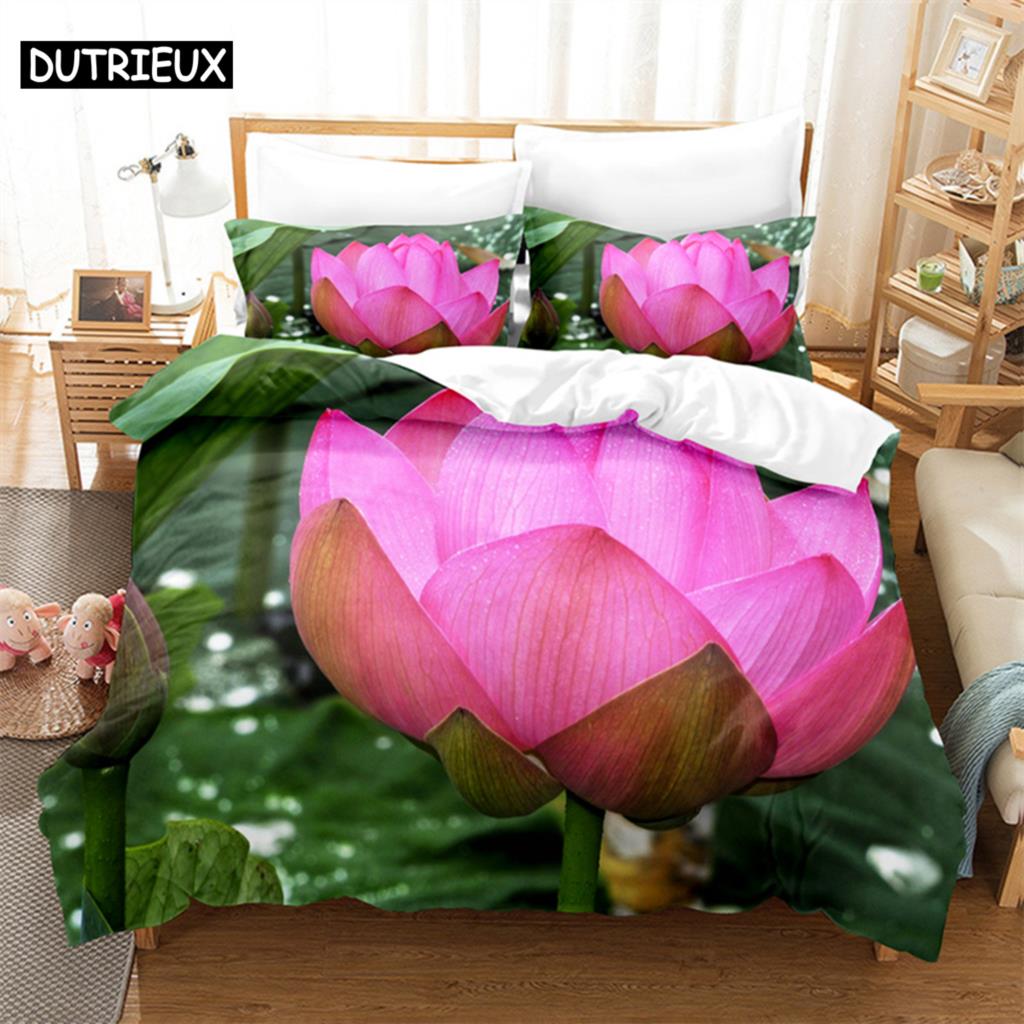 Zielony Liść Lotos Królowa Pościel Zestaw Poszewka na Kołdrę Zestaw Pościeli Dziecięcej Drukowanie Cyfrowe Pościel Rozmiar Królewski Poszewka na Kołdrę Zestaw Pościeli