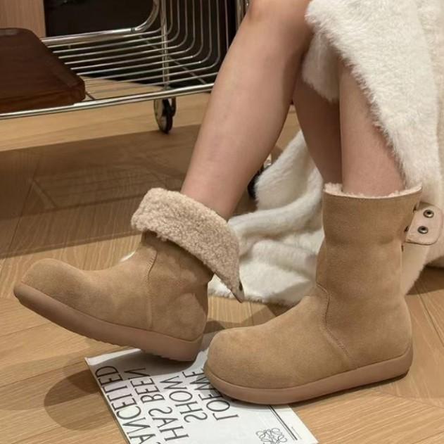 Damenlederschuhe Winter kleiner Heizkörper 2025 neu Mango-Kopf koreanische Version Samt zwei Tragearten High-Top Baumwollstiefel Schneestiefel