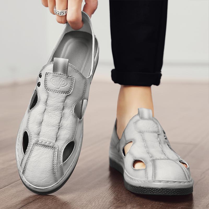 Модные мужские кожаные летние новые повседневные сверхлегкие сандалии на плоской подошве — фото 6