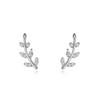 925 Sterling Silver French Simple Pavé Crystal Olive Branch Leaf Stud Earrings Women Light Luxury Temperament Wedding Jewelry