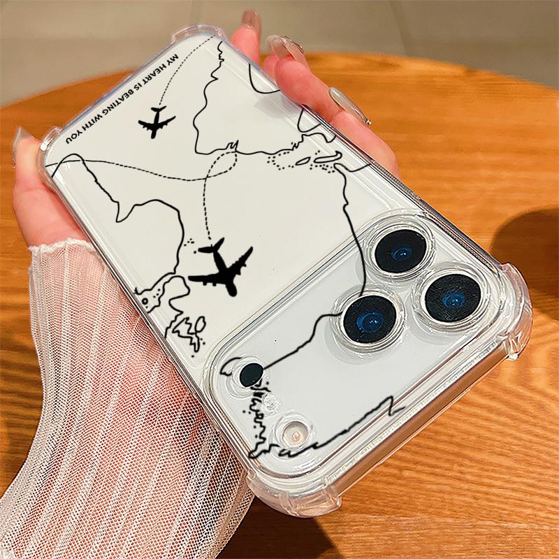 Airplane Snow Mountain Landscape Pattern Case For iPhone 17 Pro Max Coque iPhone 16 15 14 13 Pro Max 11 Shockproof Clear Soft Silicone Cover