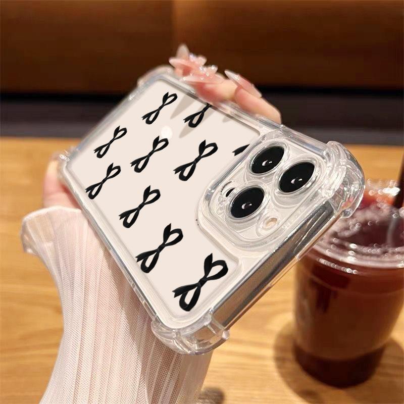 Bowknot Print Soft Silicone Clear Phone Case For iPhone 16 Pro 16E 15 Pro Max 14 13 12 11 Transparent Slim Shockproof Bumper Cover