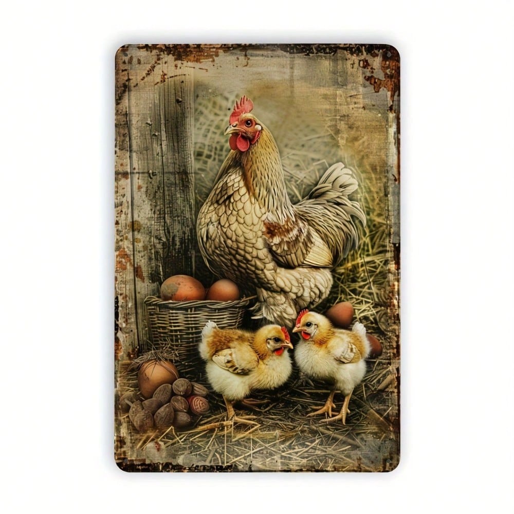 

Vintage Farmhouse Hen and Chicks Metal Wall Art Retro Country Kitchen Decor Plaque разноцветный