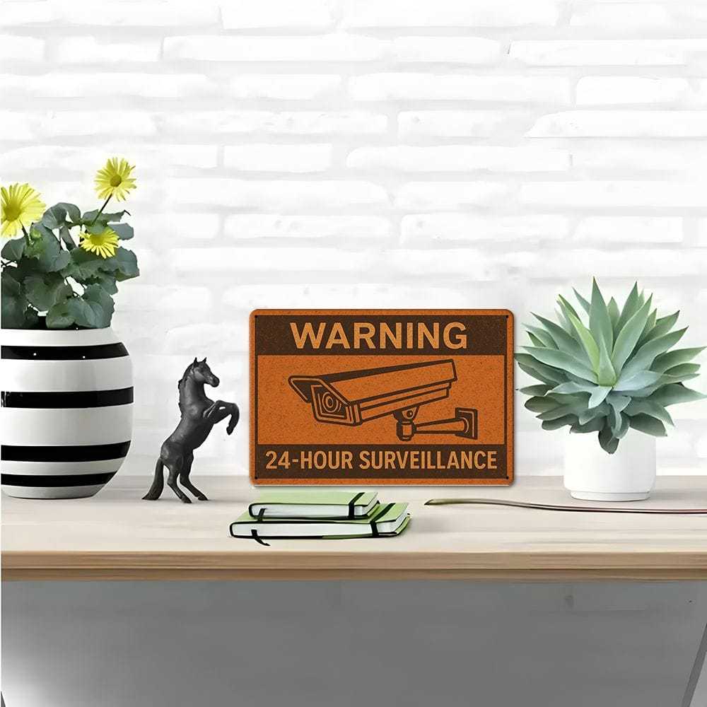 Vintage 24-Hour Surveillance metal sign, 8x12 inch.