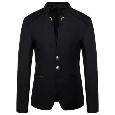 Herren Blazer Mantel Frühling Knopf dekorative chinesische Stil Slim Fit Stehkragen einfarbig Anzugjacke