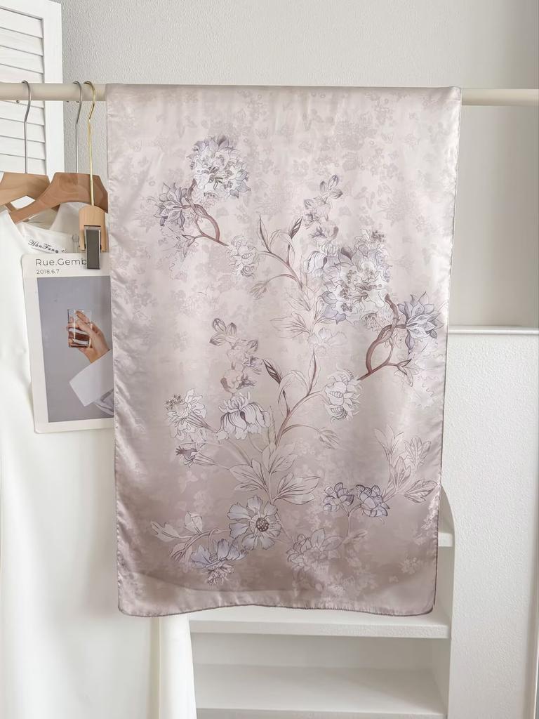 New Sangbo Satin Silk Long Scarf New Chinese Printed Silk Scarf Women's Spring and Summer Versatile Sunscreen Shawl Gift Accessories