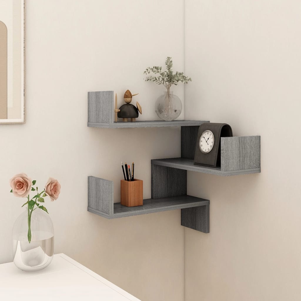 Wall Mounted Corner Shelf Grey Sonoma 40 x 40 x 50 cm Particleboard