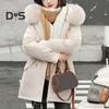 Women Coat Hooded Winter Jacket with Faux Fur Collar Warm Fashionable Zipper Closure Coat for Autumn Winter