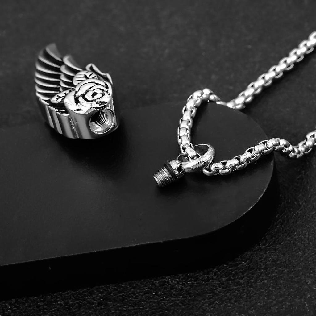 Men's Stainless Steel Angel Wing Perfume Bottle Necklace - Fashion Trend Jewelry