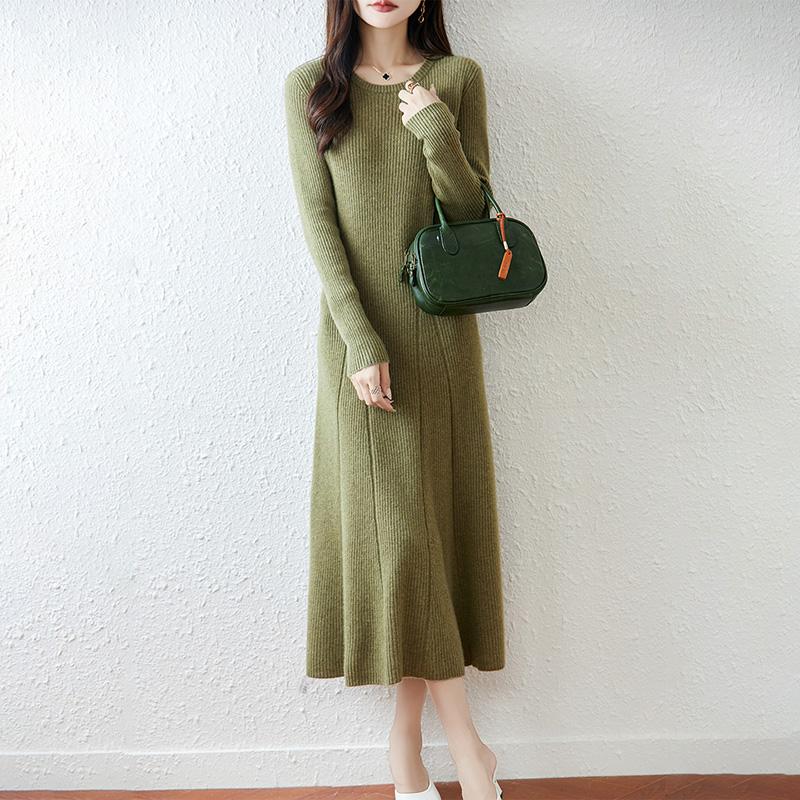 Women Sweater Dress 100% Wool MODERN NEW SAGA O-neck Knit Long Pullover Winter Jumpers Wool Long Dress Female