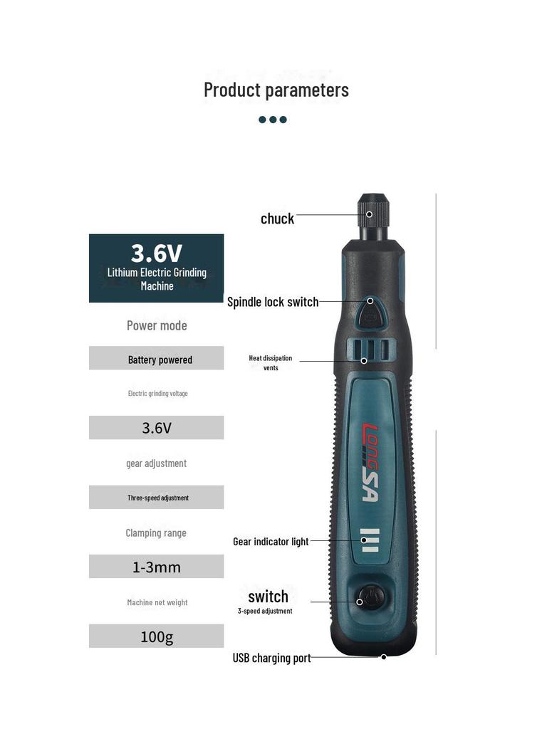 Wiederaufladbares elektrisches Schleiferset für Jadeschnitzerei - Mini-Schleifstift und Farbkarton.