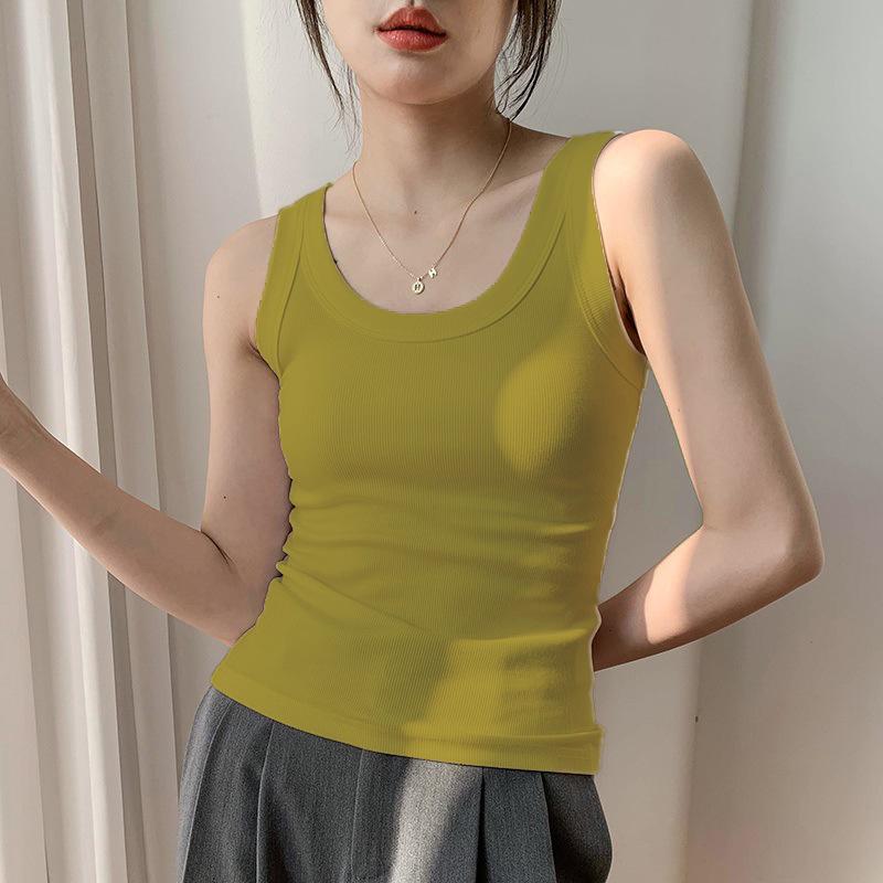 Women's Ice Silk Slimming Knitted Camisole with Chest Pad