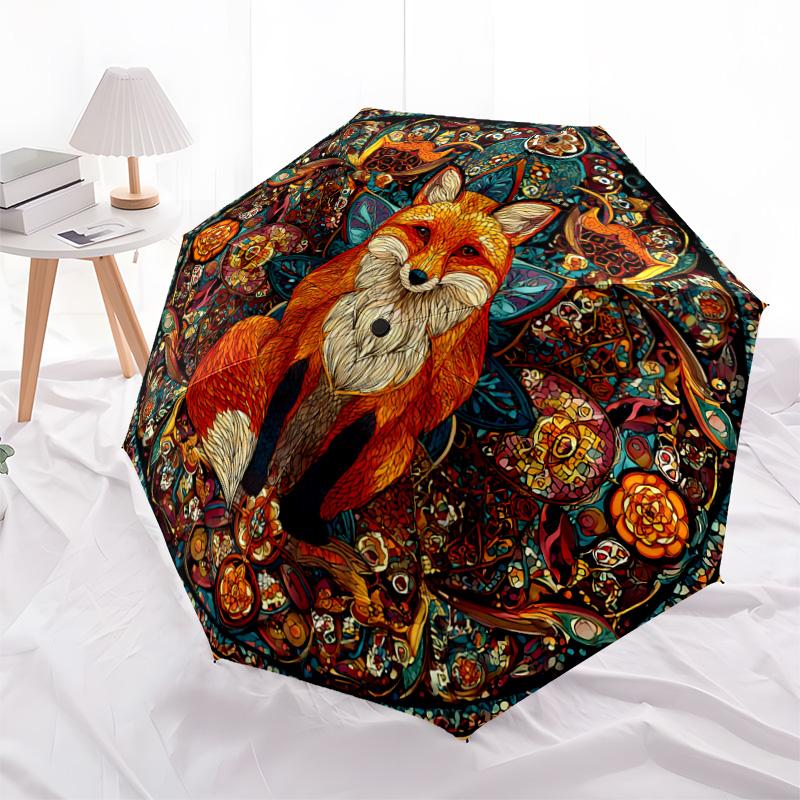 1 PC Automatic Folding Umbrella - Fox Pattern, Portable & Foldable Design with 8 Ribs, Christmas Birthday Gifts