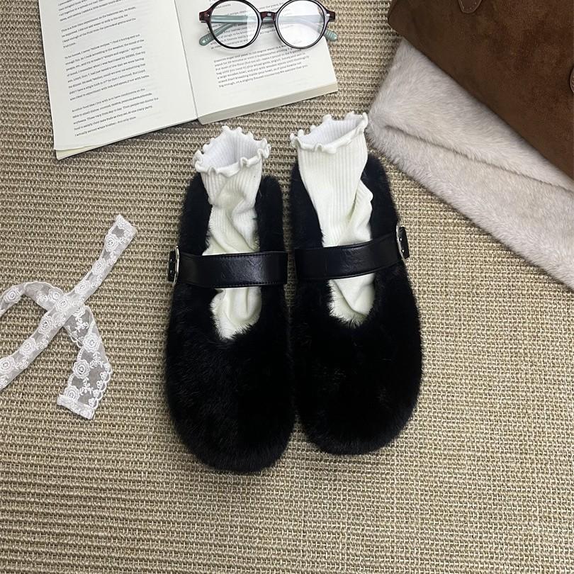 Fashion Lamb Wool Bag Head Mao Mao 2025 Autumn New One-pedal Cotton Slippers Warm Fairy Style Women's Shoes