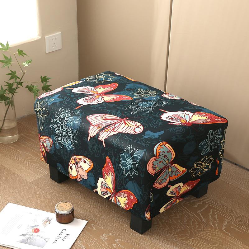 17 Styles Stretch Footstool Cover Ottoman Slipcover Pouffe Dustproof Rectangle Slipcover Print Fabric Furniture Protective Cover
