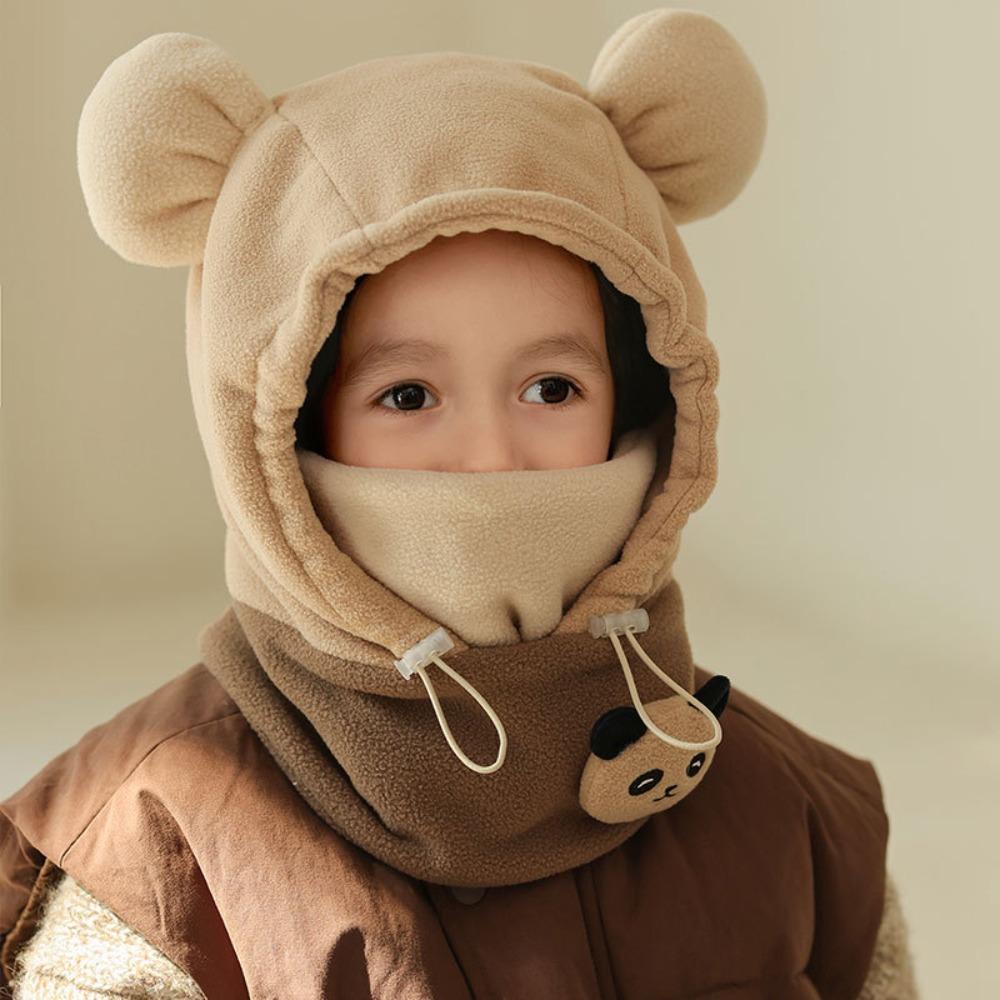 Warm Drawstring Bear Ear Hat Soft Panda Neckerchief Panda Plush Scarf with Face Mask  Streetwear