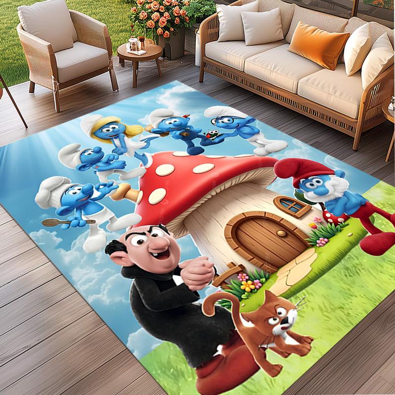 Blue Smurfs Print Rug, Washable Floor Carpet, For Entryway Dorm Laundry Room Office Study, Home Decor Birthday Christmas Gift