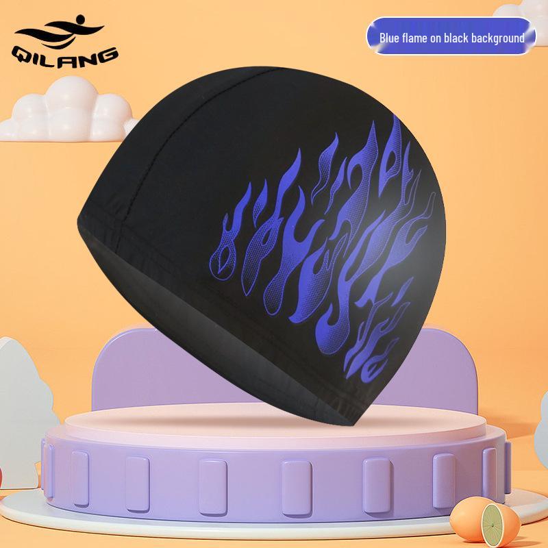 Men's Large Flame Style Swim Cap, Ear Protection, High Elasticity, Fashion Fabric, Comfortable Fit