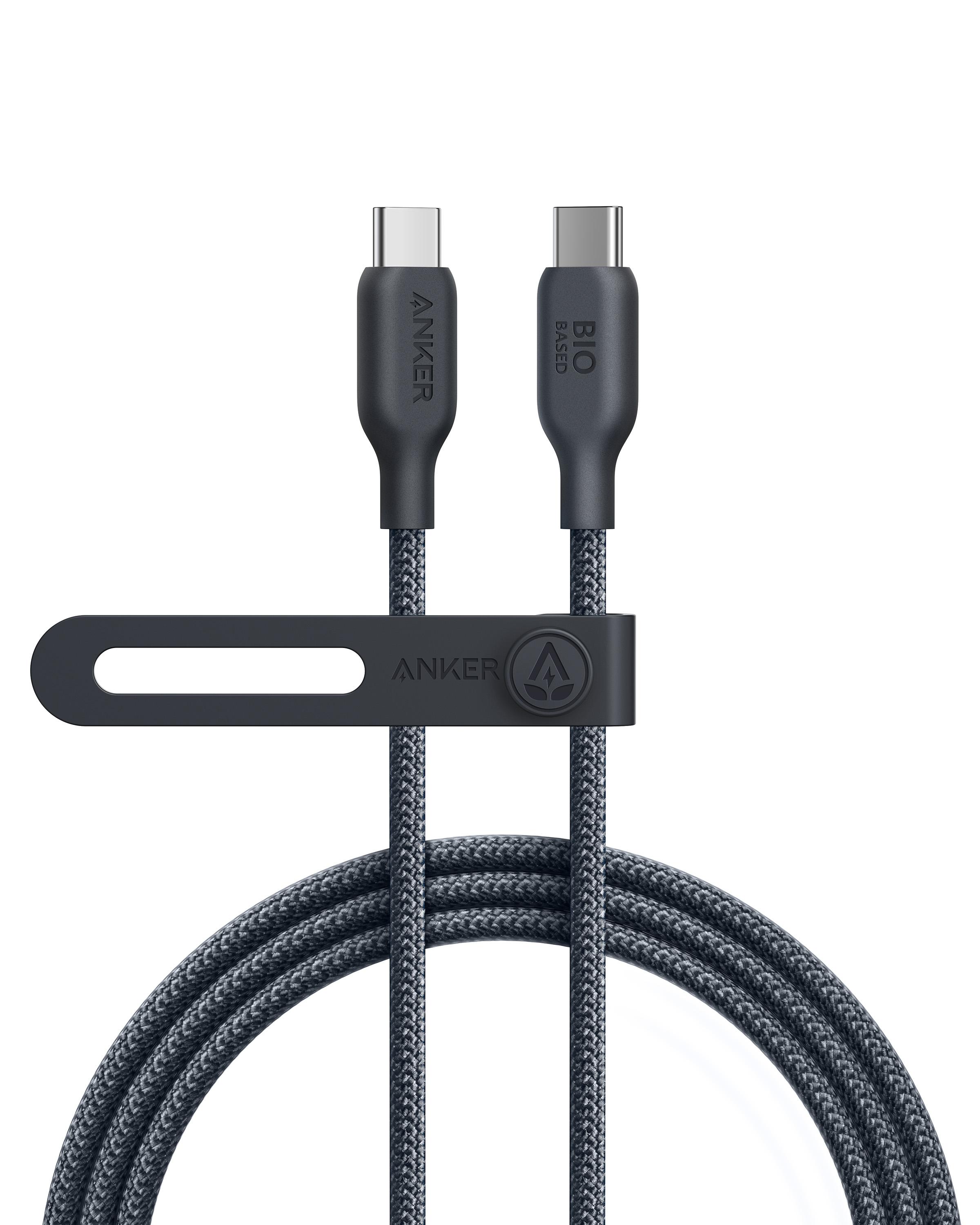 Кабель Anker USB-C — USB-C (240 Вт, 180 см), Быстрозарядный кабель Type-C из органического нейлона, совместим с MacBook, iPad, Samsung чёрный
