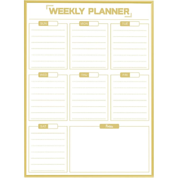 Dry Erase White Board Weekly Calendar Board, Magnetic Whiteboard for Wall,Gold Aluminum Frame Message Board,Vertical, Planner Board for Office, Home,