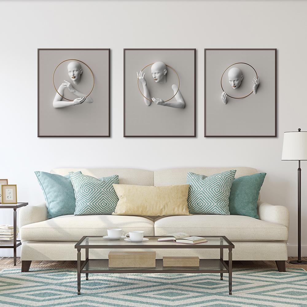 Statuie albă de aur al femeii, pictură pe pânză, poster, decorațiuni pentru locuință, imagini cu efect 3D, artă de perete minimalistă nordică Cuadros